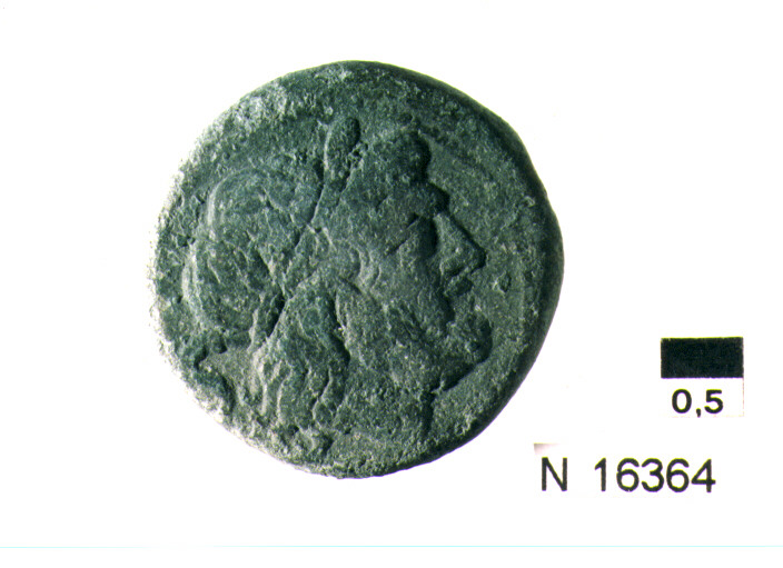 R/ testa di Giove laureato a destra; V/ prua di nave a destra sotto iscrizione (moneta, semisse) (secc. III/ I a.C)