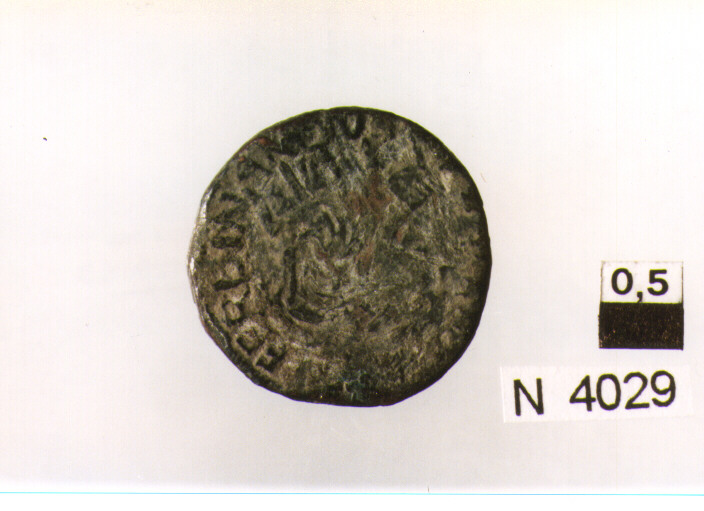 R/ testa radiata a destra; V/ non identificabile (moneta, cavallo) (sec. XV d.C)