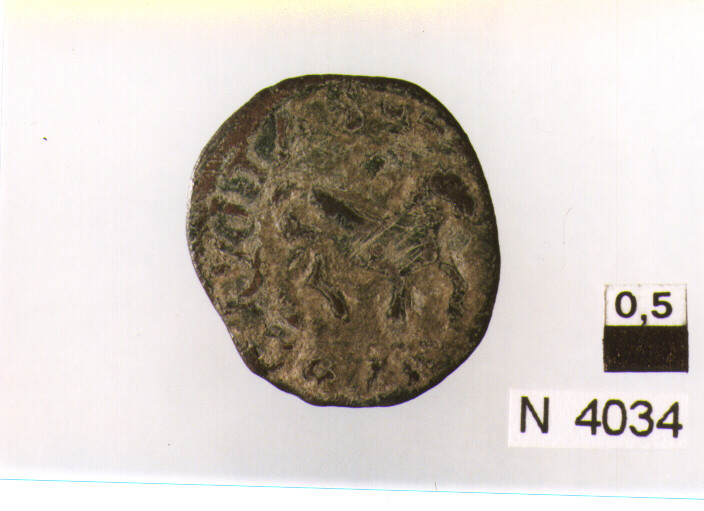 R/ illeggibible; V/ cavallo gradiente verso destra (moneta, cavallo) (sec. XV d.C)