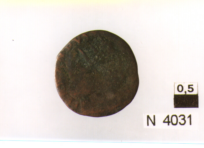 R/ busto radiato a destra; V/ cavallo gradiente a destra con la zampa dest ra sollevata, davanti aquiletta (moneta, cavallo) (sec. XV d.C)