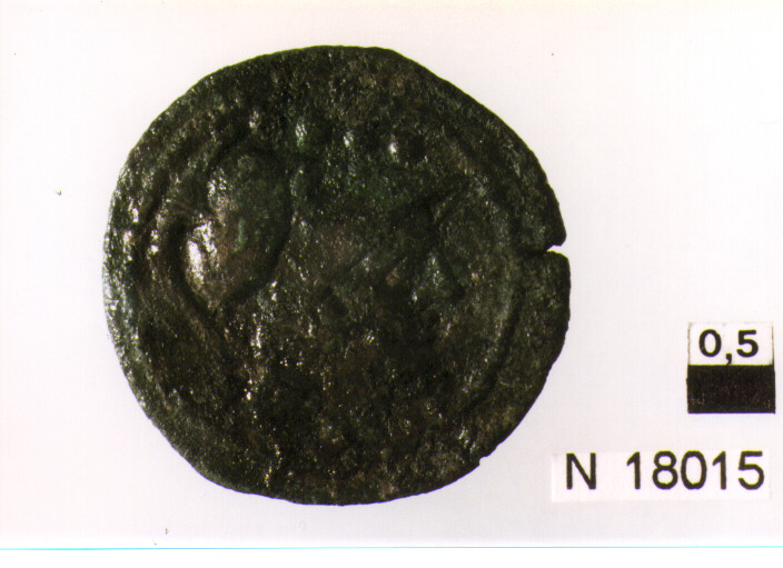 R/ testa di Minerva a destra, sopra quattro globetti; V/ prua a destra, sotto quattro globetti (moneta, triente) (sec. III a.C)