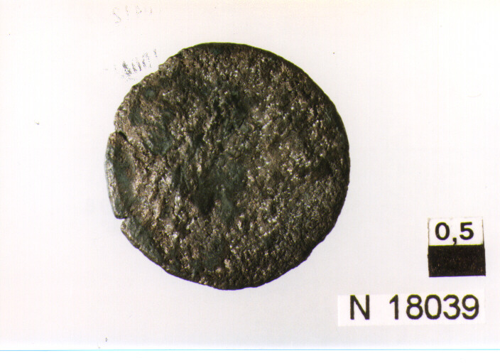 R/ testa elmata di Minerva a destra, sopra quattro globetti; V/ prua a destra, sotto quattro globetti (moneta, triente) (sec. III a.C)