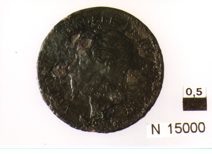 R/ testa a sinistra; V/ stella in alto due rami ai lati, nel campo iscrizione (moneta, cinque centesimi) (sec. XIX d.C)