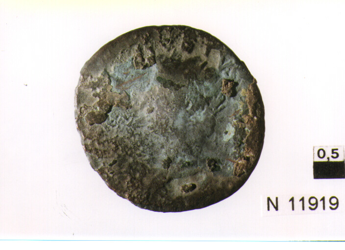 R/ testa di Tiberio a sinistra; V/ fulmine (moneta, asse) (sec. I d.C)