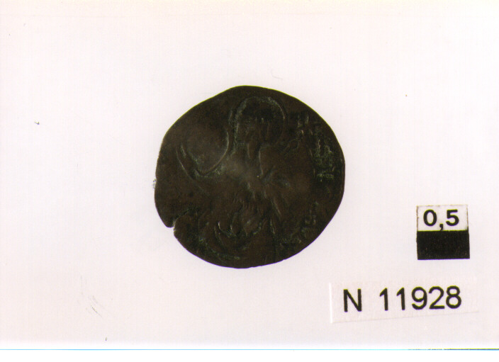 R/ giglio; V/ mezza figura del Santo nimbato con stemma di Antonio Rabatti (moneta, quattrino) (sec. XVI d.C)
