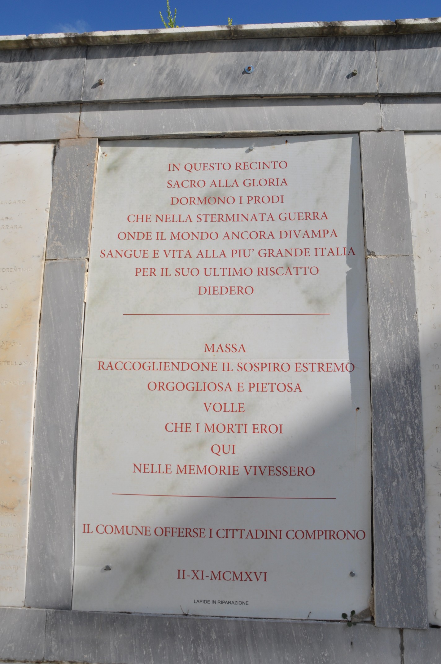 lapide commemorativa ai caduti di Mannini Arturo (laboratorio) (inizio sec. XX)