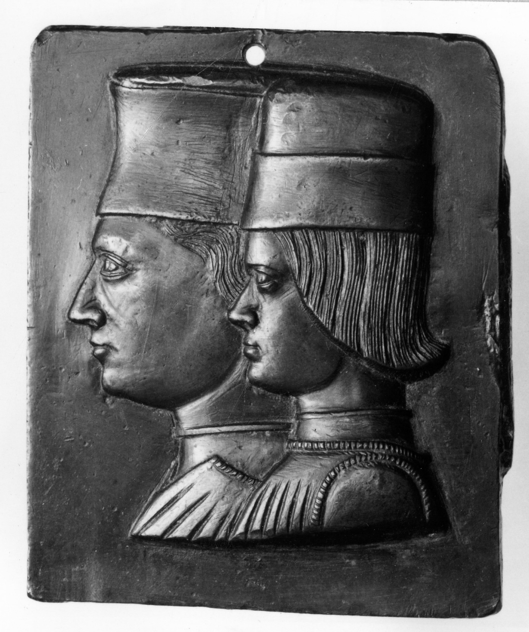 due busti maschili (placchetta) - manifattura Italia settentrionale (seconda metà sec. XV)