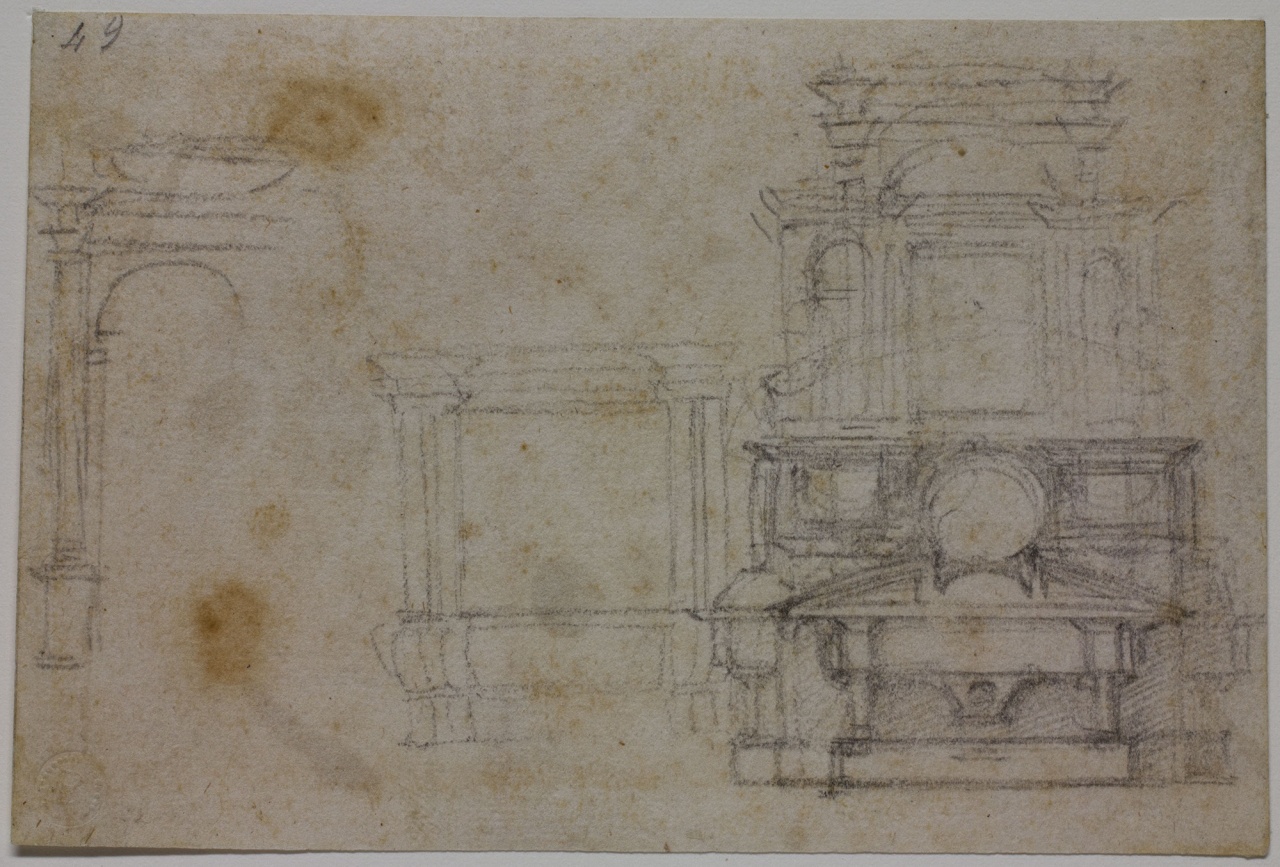 studi per le tombe della Sagrestia Nuova (disegno) di Buonarroti Michelangelo (sec. XVI)