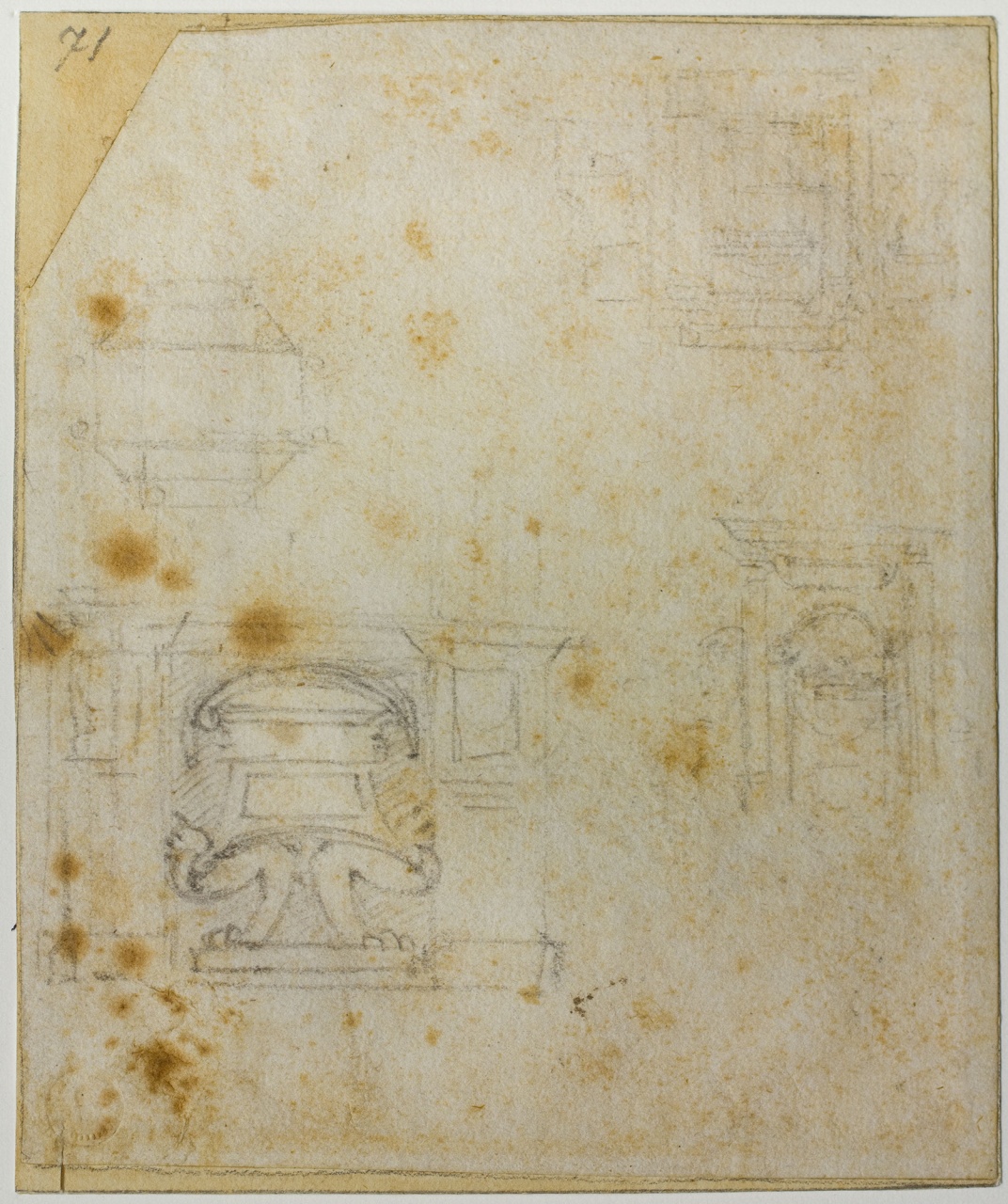 studi per le tombe della Sagrestia Nuova/ sezione verticale di capitello (disegno) di Buonarroti Michelangelo (sec. XVI)