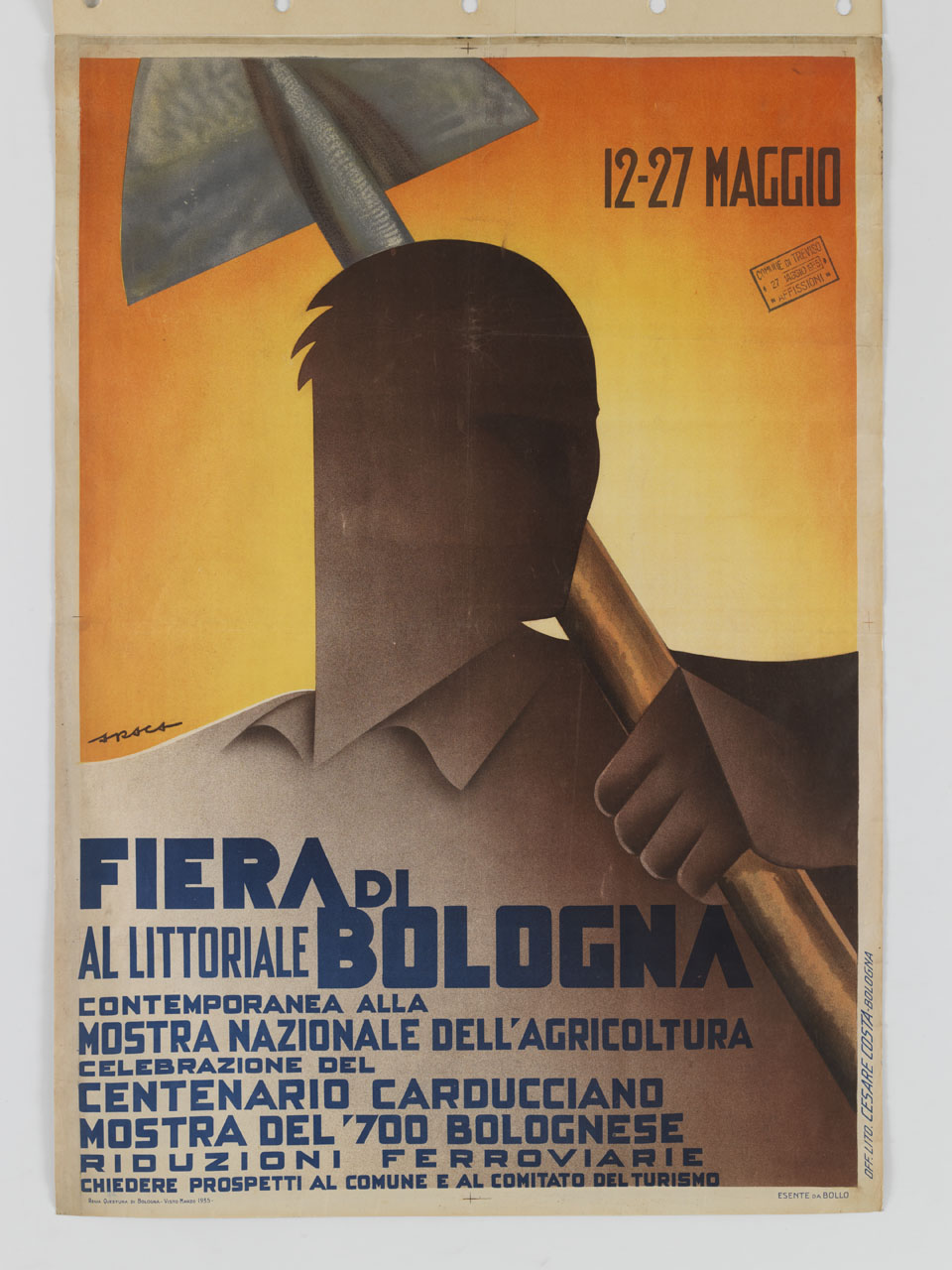 figura maschile con vanga sulla spalle (manifesto) di Forlivesi Montanari Enzo detto Araca (sec. XX)