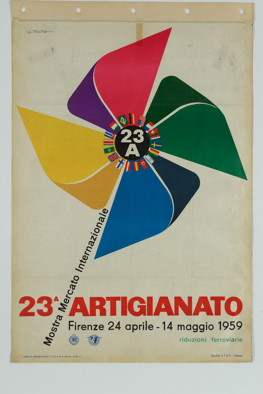 girandola multicolore con bandiere (manifesto) di Leo Aba (sec. XX)