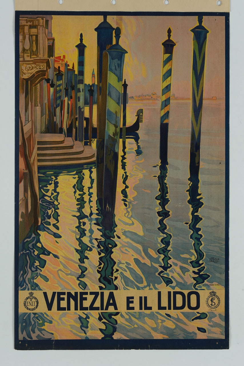veduta di Venezia con gondola (manifesto) di Grassi Vittorio (sec. XX)