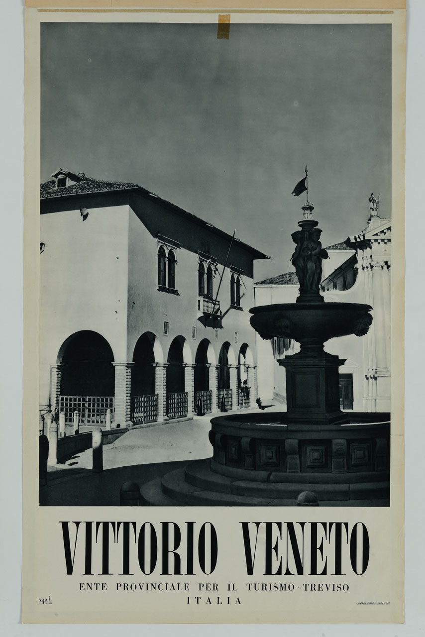 fontana in una piazza di Vittorio Veneto (manifesto) - ambito italiano (sec. XX)