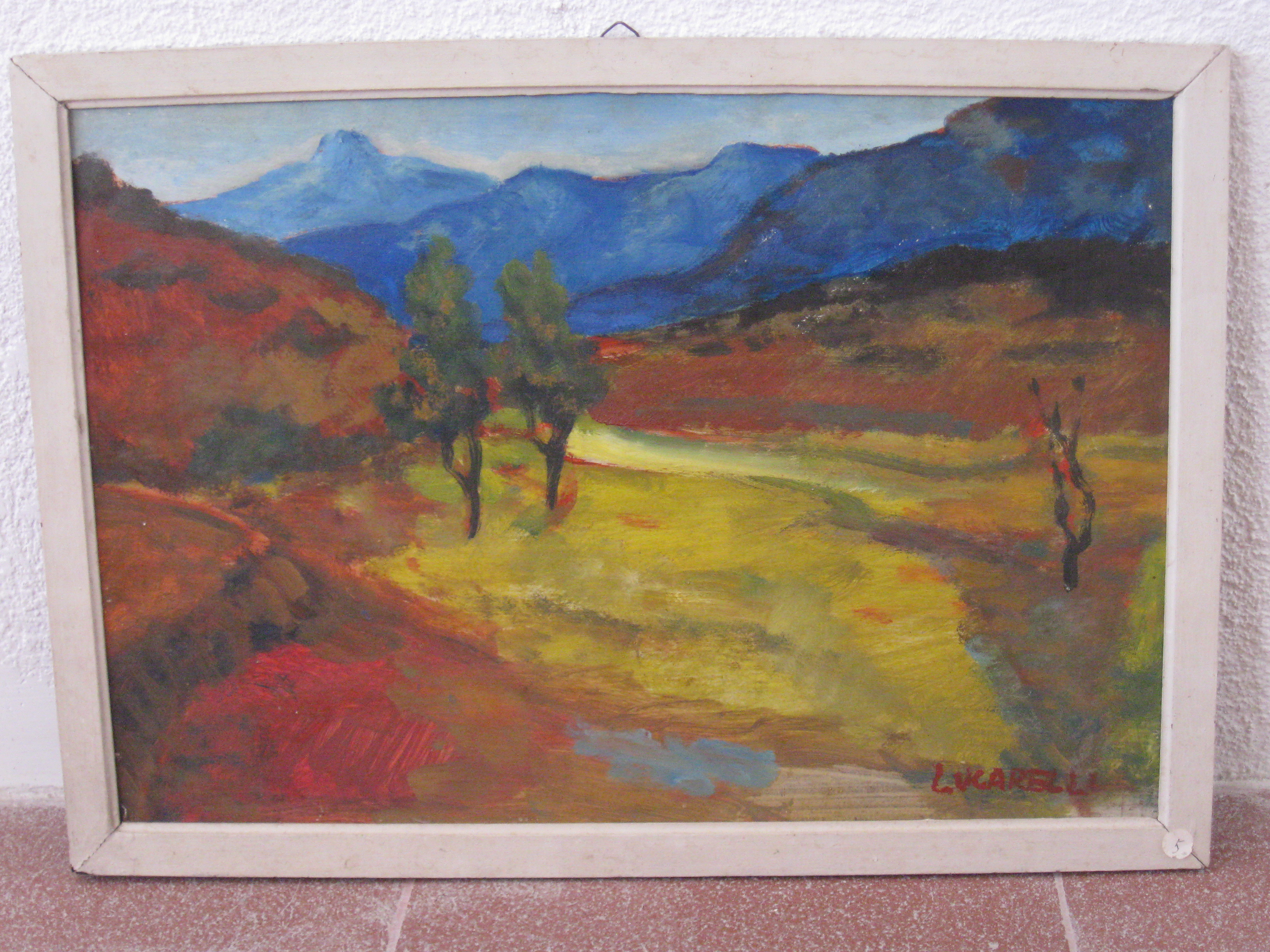 Solanas di sinnai. sardegna 1977, veduta di campagna (dipinto)