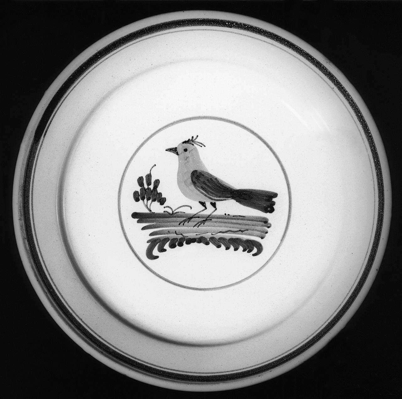 paesaggio con uccelli (piatto) - produzione italiana (fine/ inizio secc. XIX/ XX)