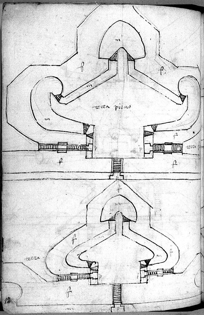 pianta di edificio militare (disegno) - ambito toscano (sec. XVI)