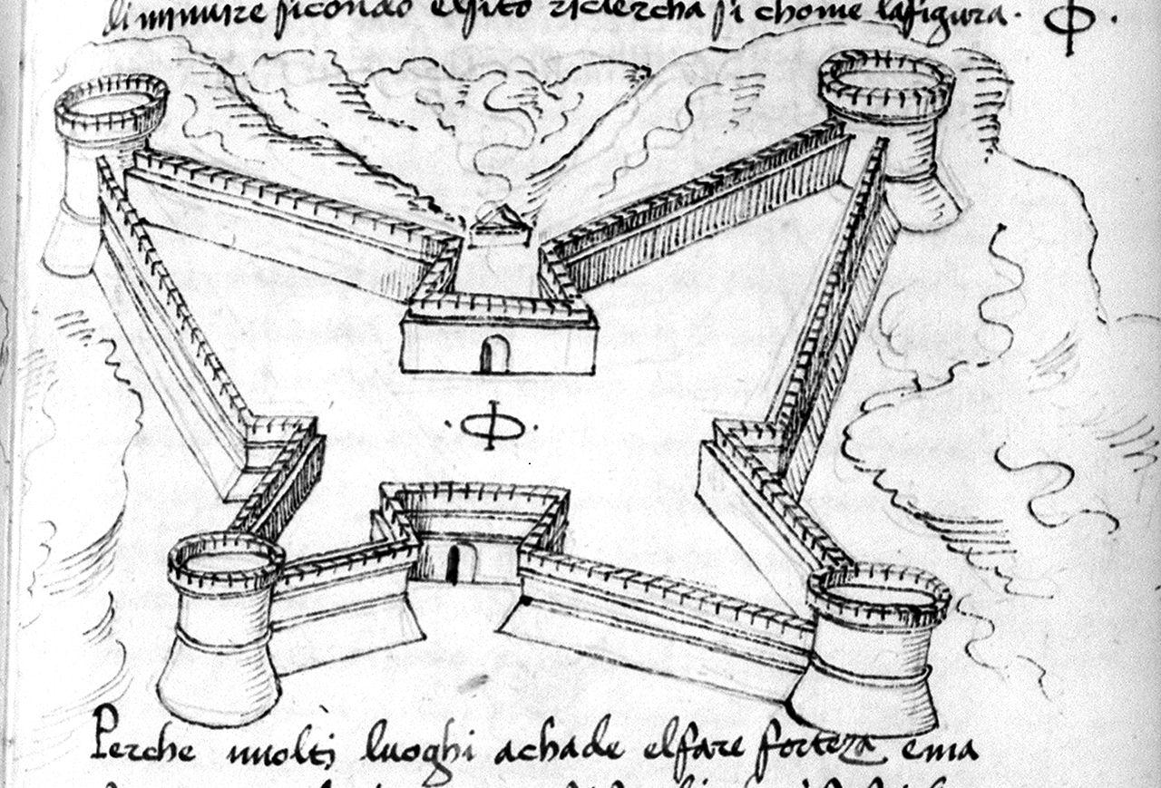 veduta di costruzione militare (disegno) - ambito toscano (sec. XVI)