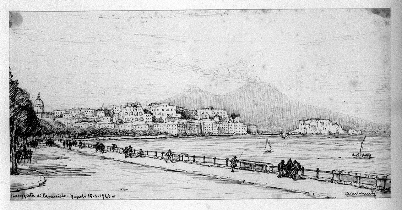 passeggiata di Caracciolo, paesaggio marino (disegno) di Carbonati Antonio (sec. XX)