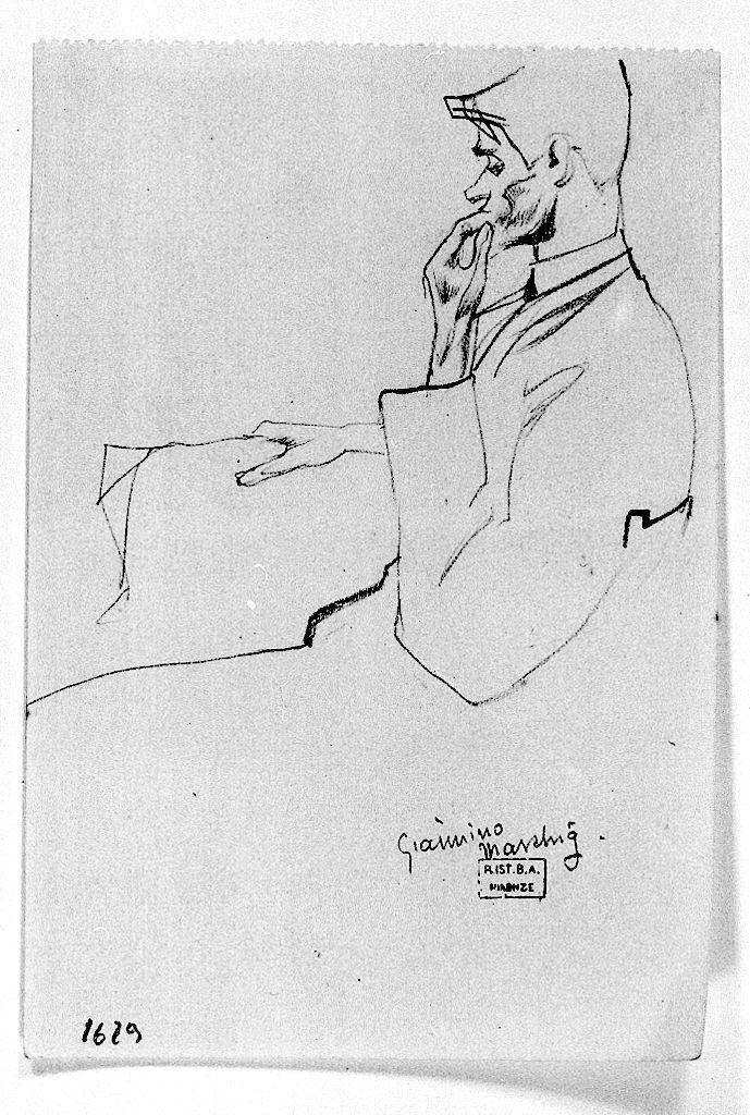 figura maschile seduta (disegno) di Marchig Giannino (sec. XX)