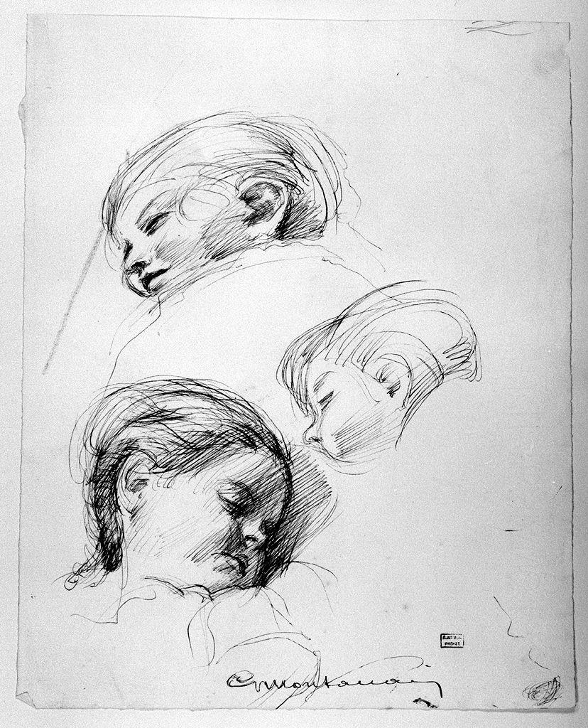 studio di testa di bambino (disegno) di Montanari Giuseppe (sec. XX)