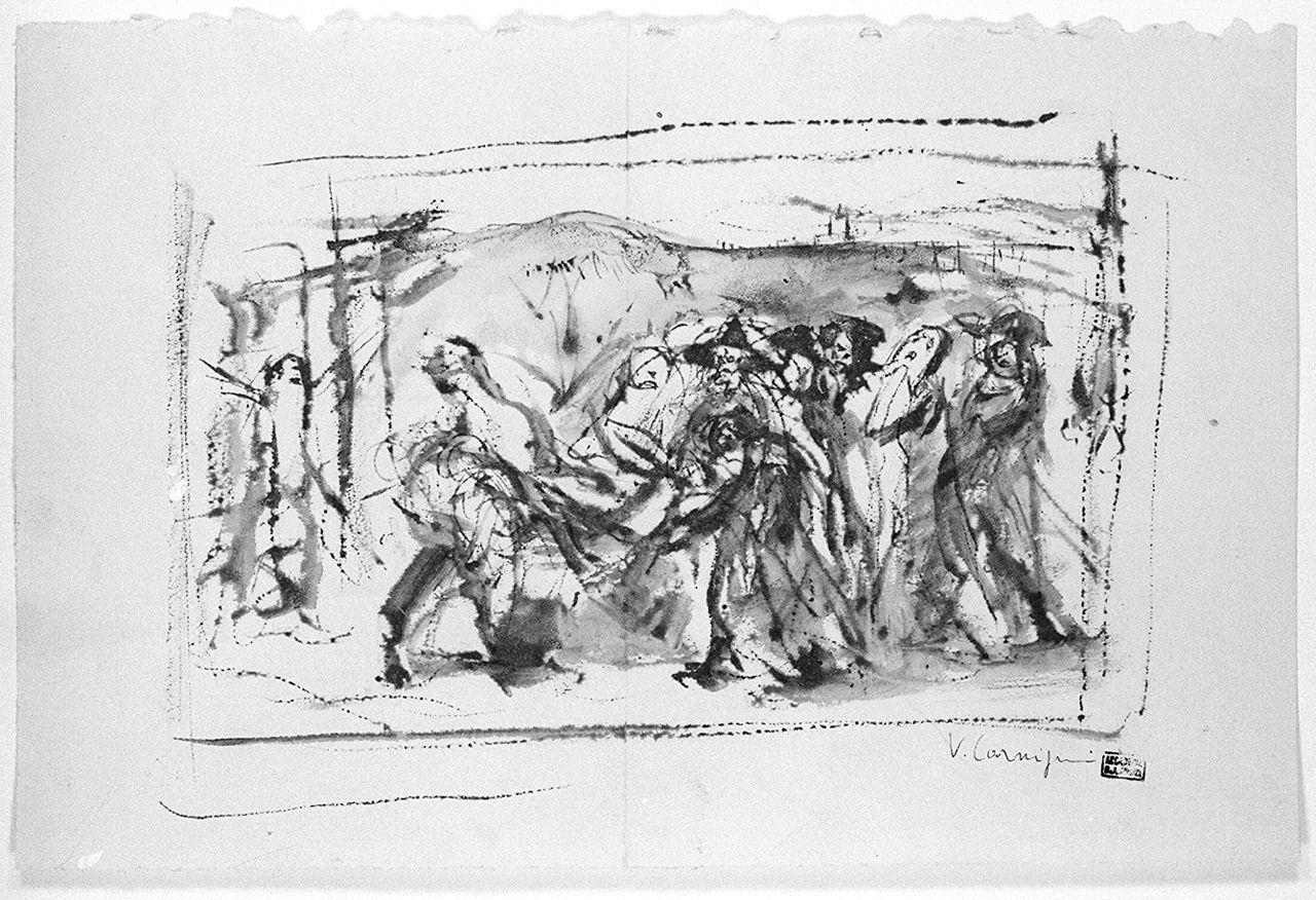 trasporto di Cristo al sepolcro (disegno) di Carmignani Virgilio (sec. XX)