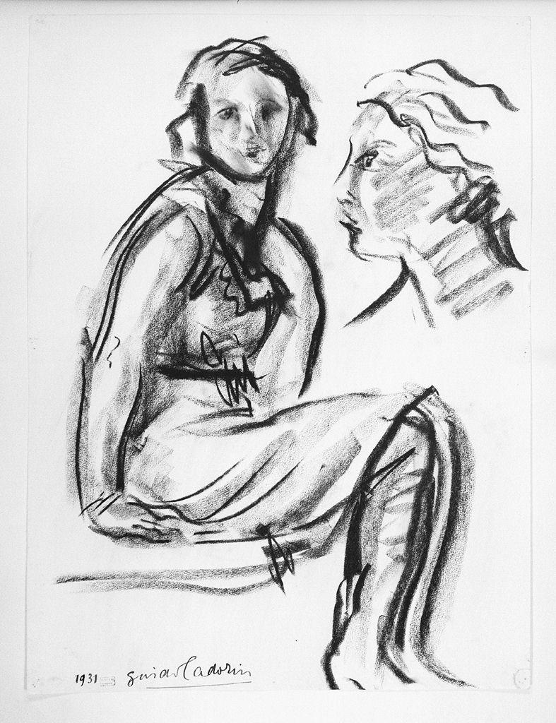figura femminile seduta (disegno) di Cadorin Guido (sec. XX)