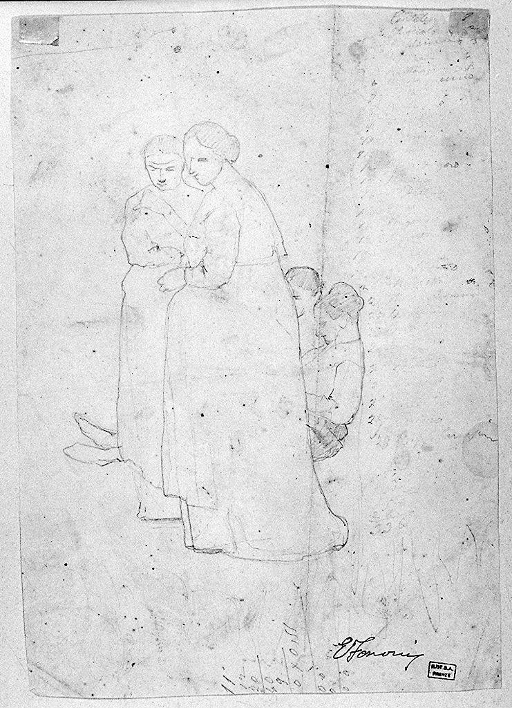figure femminili a colloquio (disegno) di Ferroni Egisto (sec. XIX)