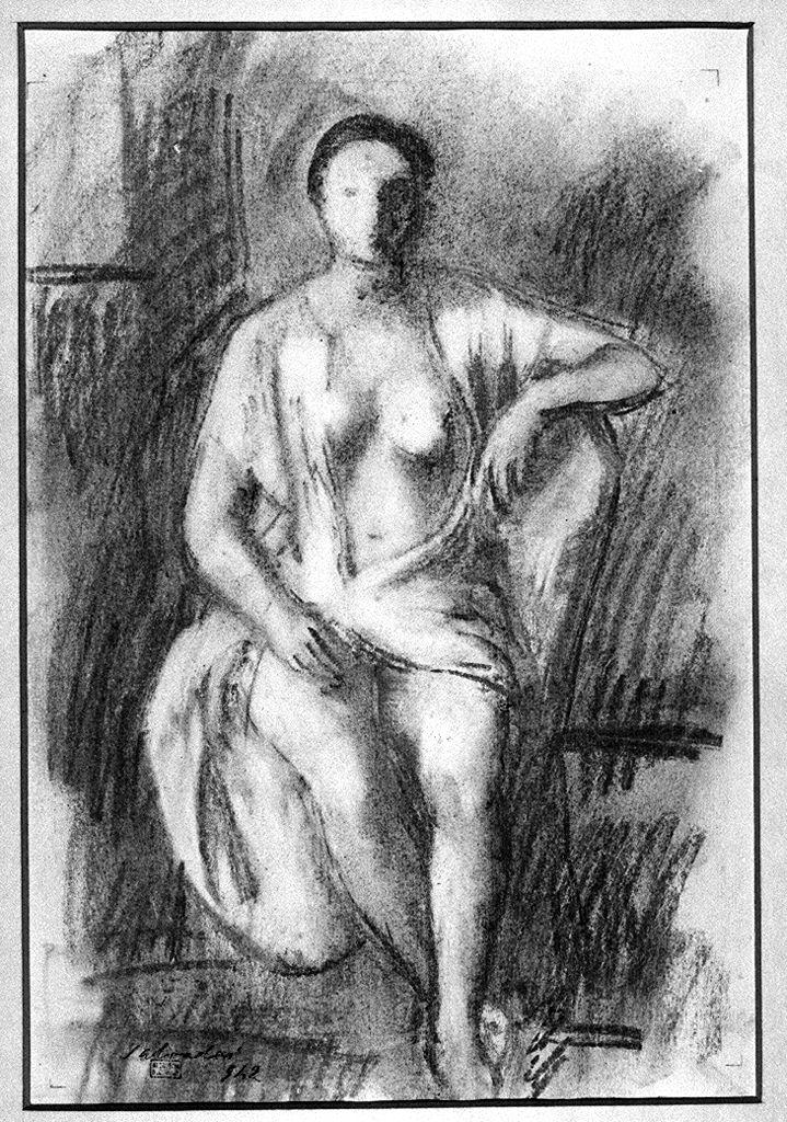 figura femminile seduta (disegno) di Salvadori Aldo (sec. XX)