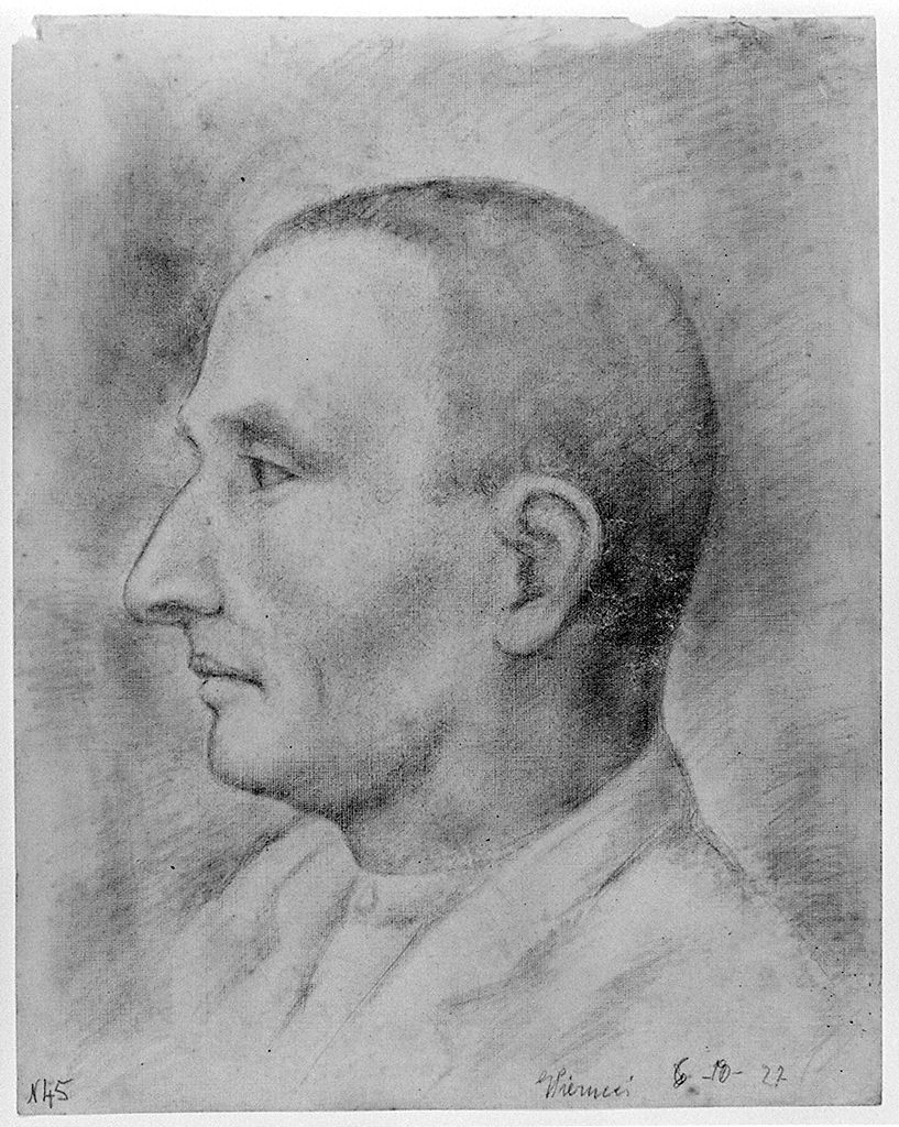 testa d'uomo di profilo (disegno) di Pierucci Giulio (sec. XX)