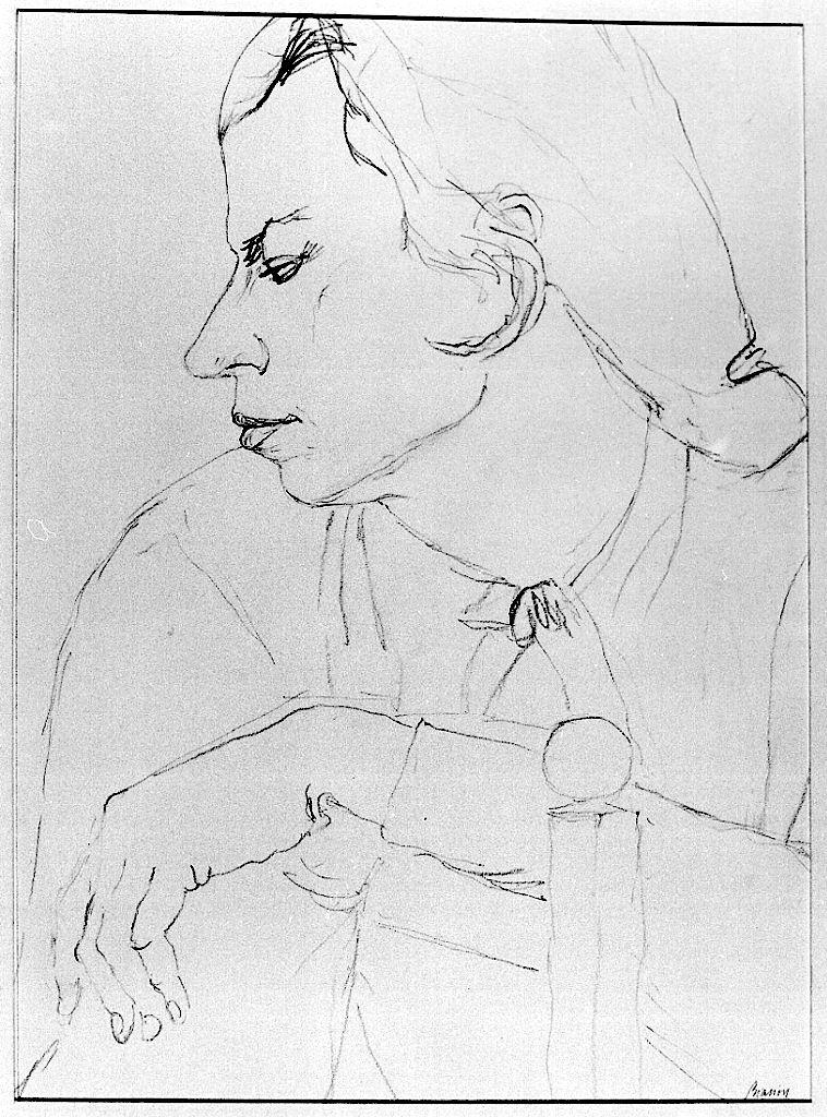 ritratto di donna (disegno) di Biasion Renzo (terzo quarto sec. XX)