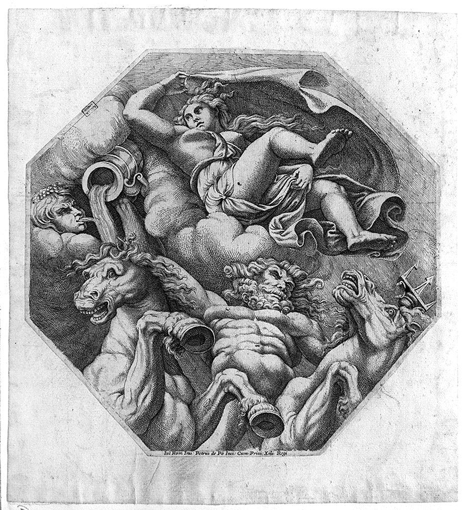 Zefiro conduce Psiche nel palazzo di Cupido (stampa smarginata) di Del Po Pietro, Pippi Giulio detto Giulio Romano (metà sec. XVII)