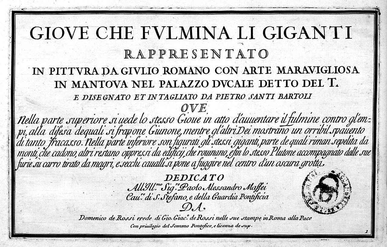 Gigantomachia (stampa, serie) di Bartoli Pietro Santi, Pippi Giulio detto Giulio Romano (sec. XVII)
