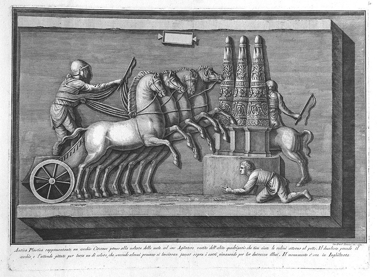 bassorilievo raffigurante corsa di quadrighe (stampa) di Piranesi Francesco (sec. XVIII)