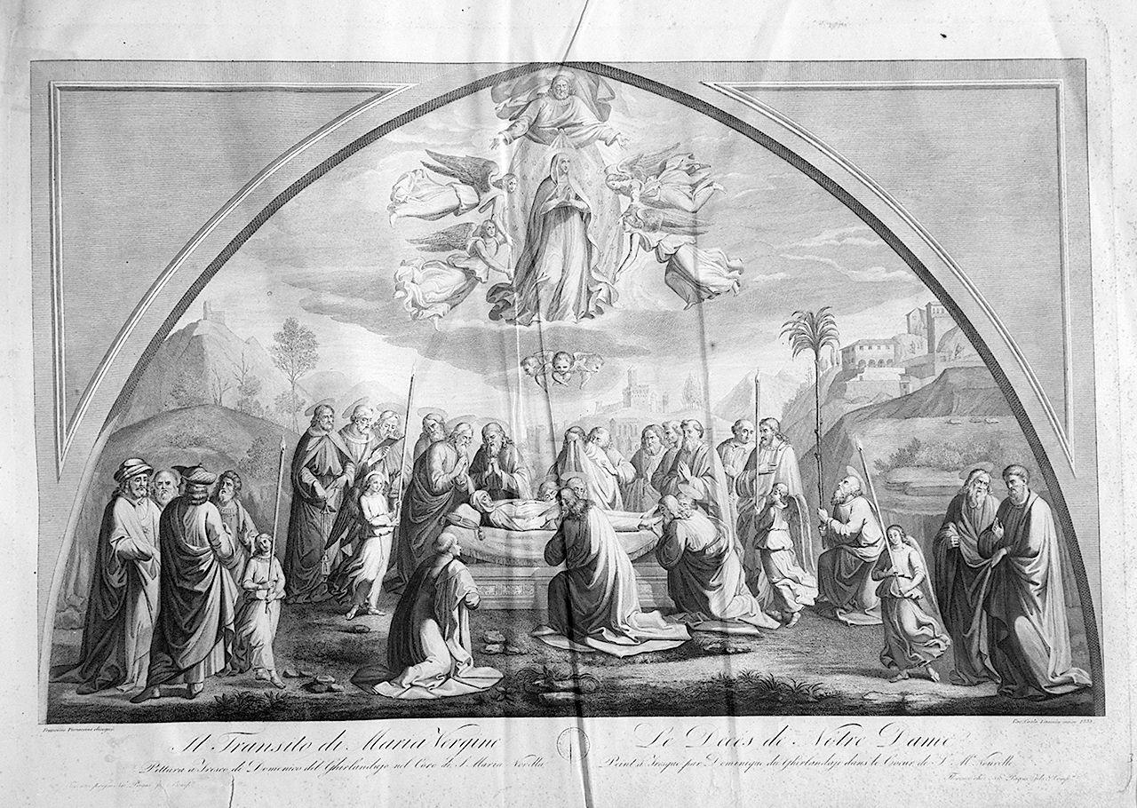 transito della Madonna (stampa) di Lasinio Carlo, Pieraccini Francesco, Bigordi Domenico detto Domenico Ghirlandaio (sec. XIX)