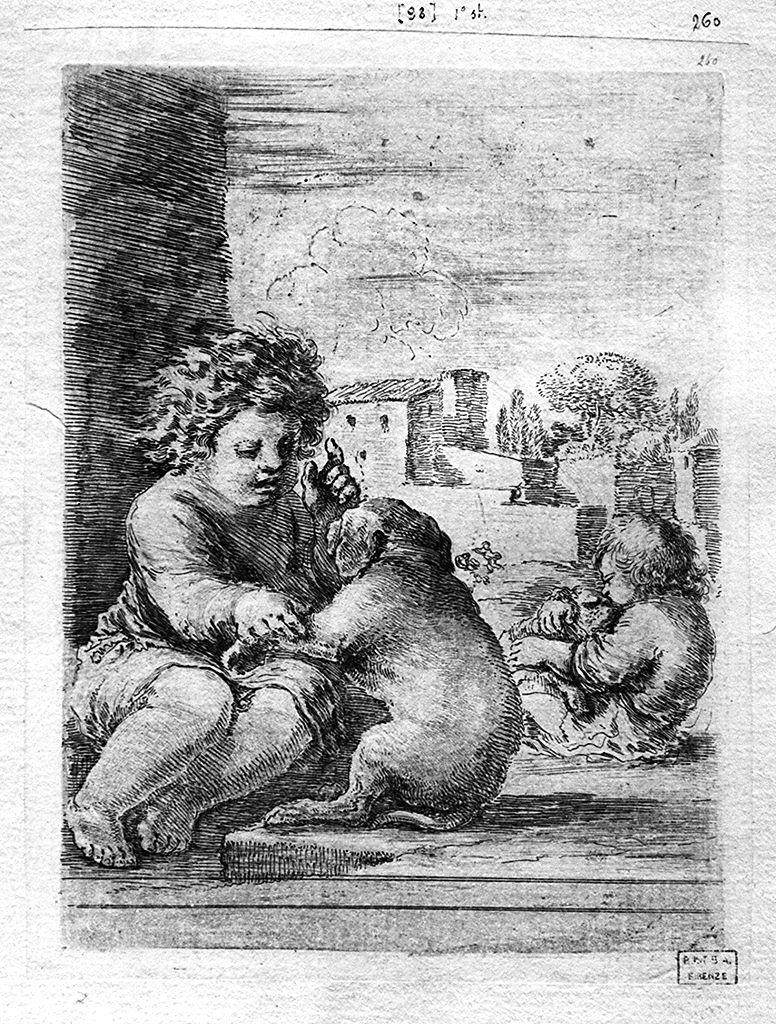 fanciulli con cane (stampa) di Della Bella Stefano (sec. XVII)