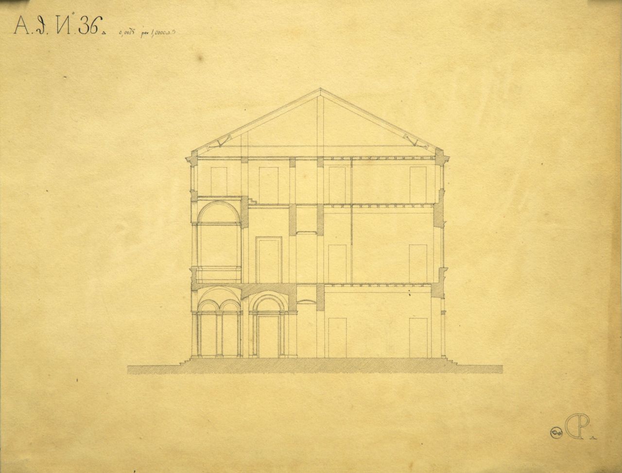 Sezione longitudinale di "casino" (disegno architettonico) di Promis Carlo (secondo quarto sec. XIX)
