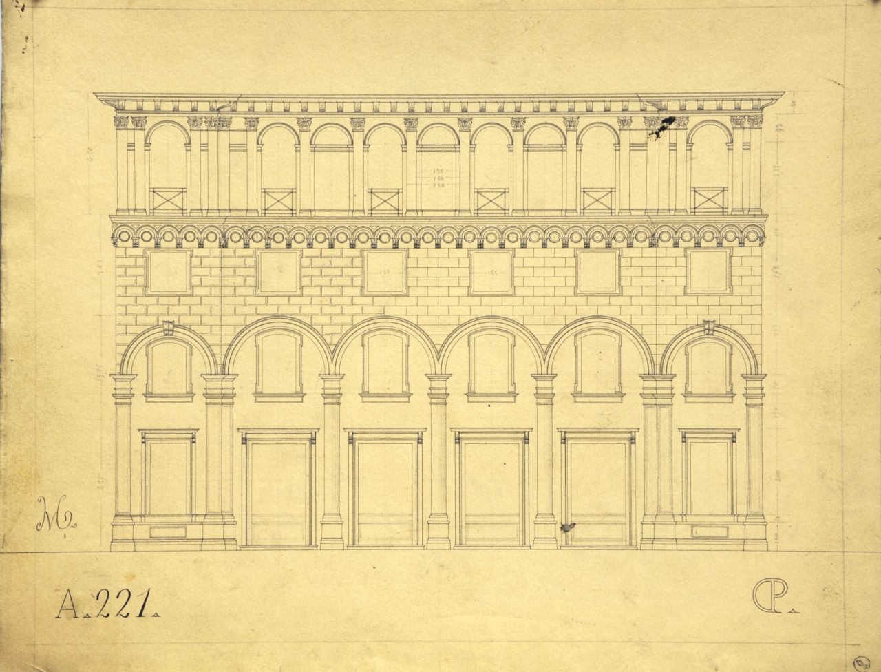 Prospetto principale parzialmente quotato di "casa privata" (disegno architettonico) di Promis Carlo (metà sec. XIX)