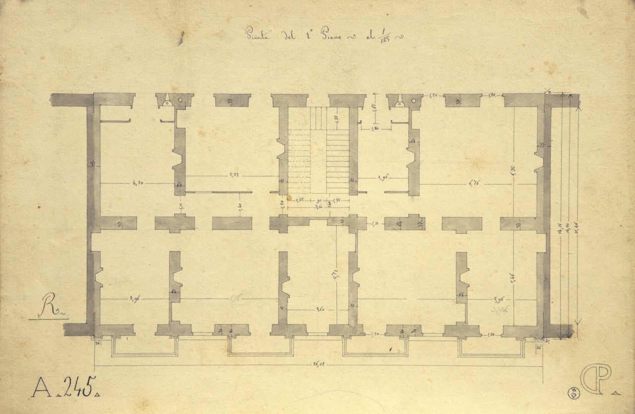 Pianta del 1° Piano, Pianta quotata del primo piano di "casa privata" (disegno architettonico) di Promis Carlo (metà sec. XIX)