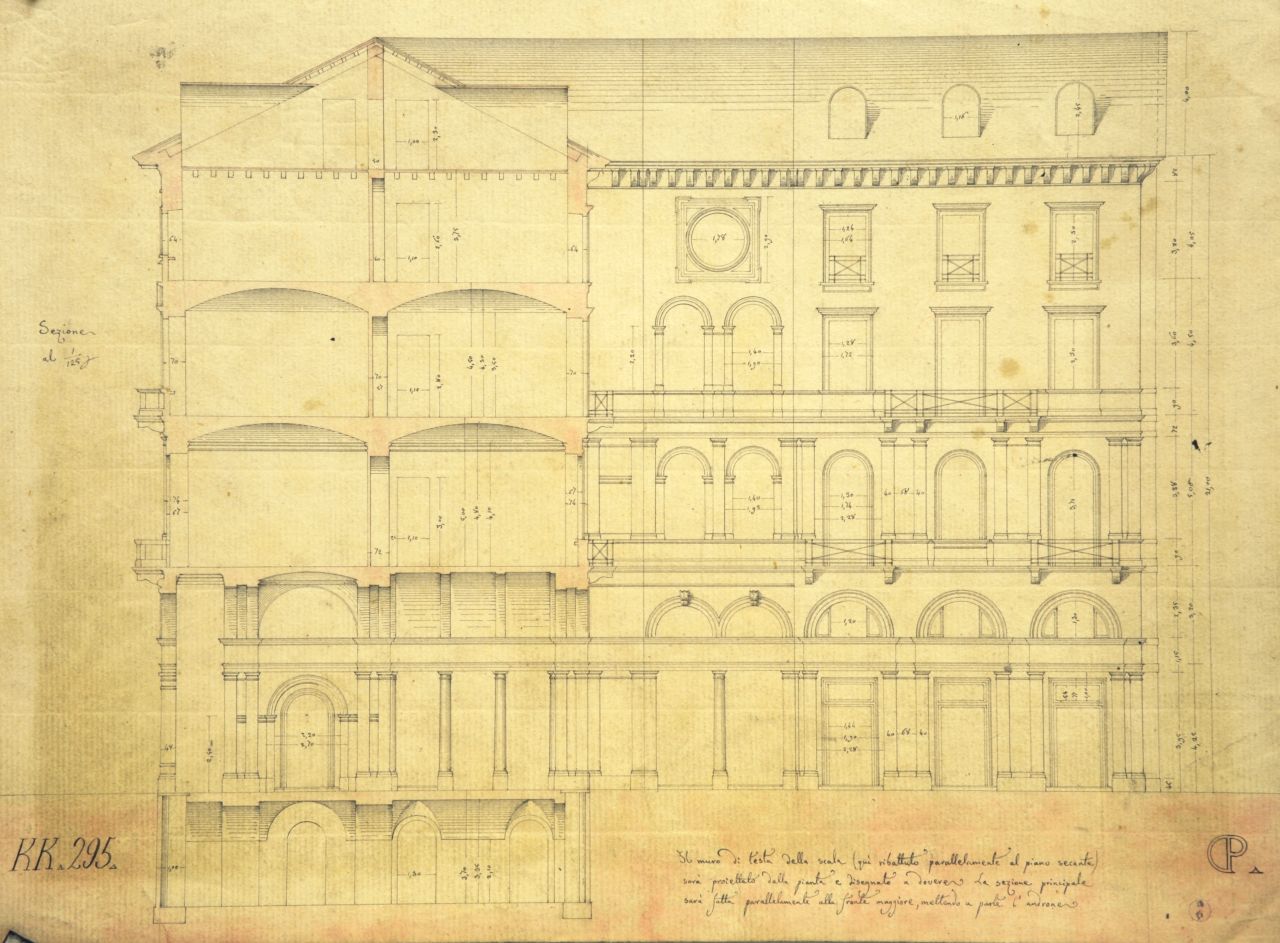 Sezione, Sezione longitudinale parzialmente quotata di "casa privata" (disegno architettonico) di Promis Carlo (terzo quarto sec. XIX)
