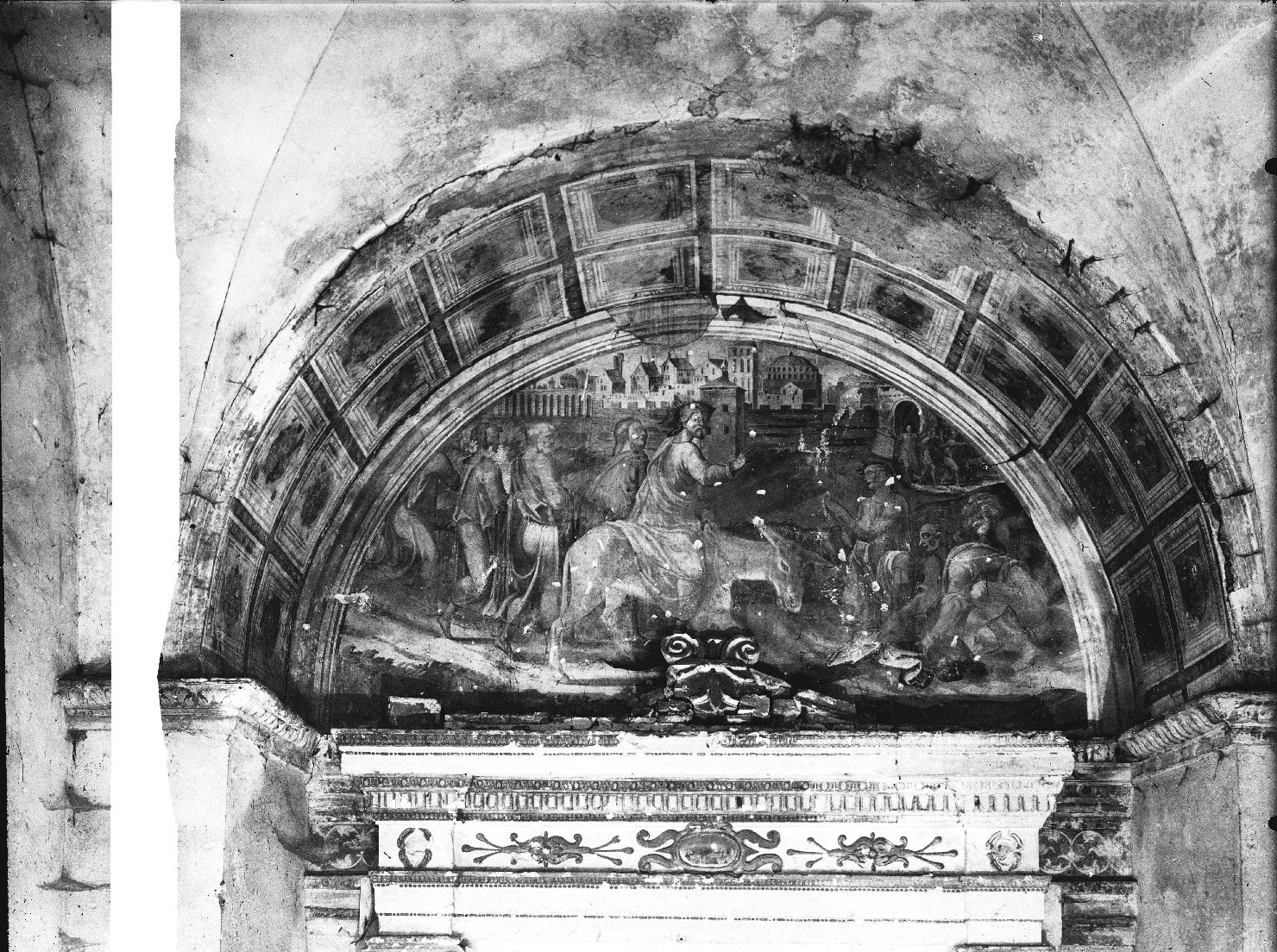 Mantova - Architetture - Dipinti murali - Restauri (negativo) di Giulio Romano (cerchia), Anonimo (XX)