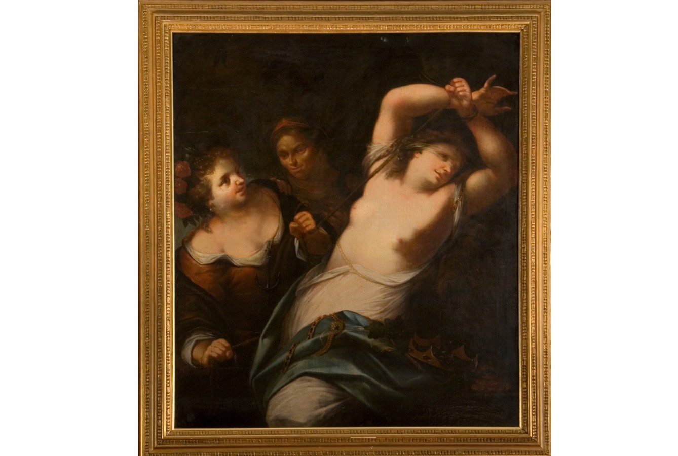 La temperanza che lega la prodigalità, allegoria (dipinto) di Mazzoni Sebastiano (attribuito) (seconda metà sec. XVII)