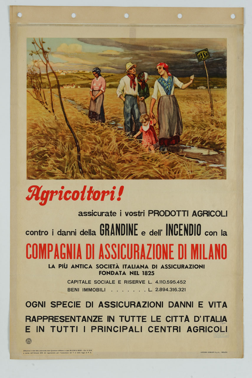 contadini in un campo di frumento dopo il temporale (manifesto) di Metlicovitz Leopoldo - ambito italiano (metà sec. XX)