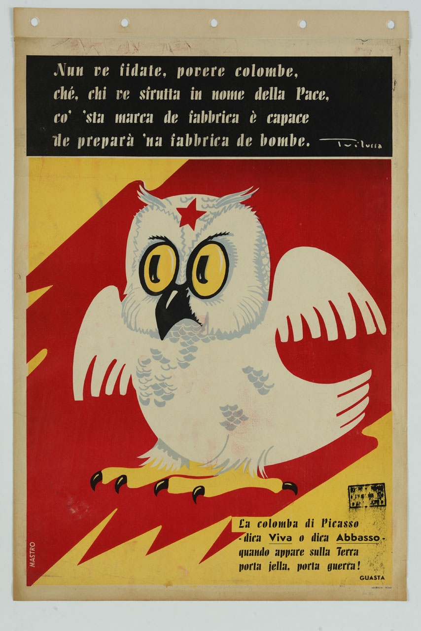 gufo con stella rossa del Soviet in fronte (manifesto) di Mastro - ambito italiano (sec. XX)