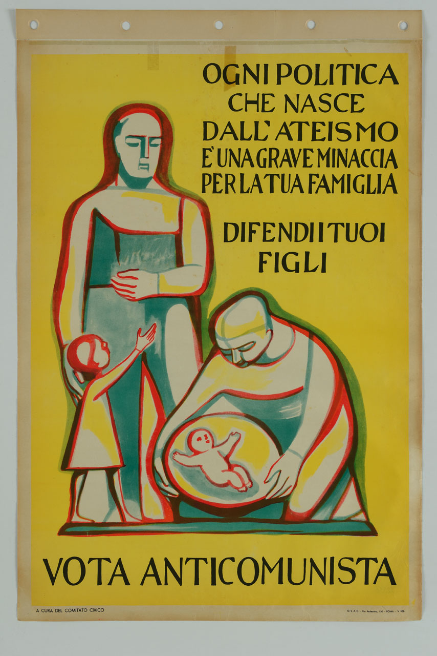 genitori con bambina e neonato (manifesto) - ambito italiano (sec. XX)