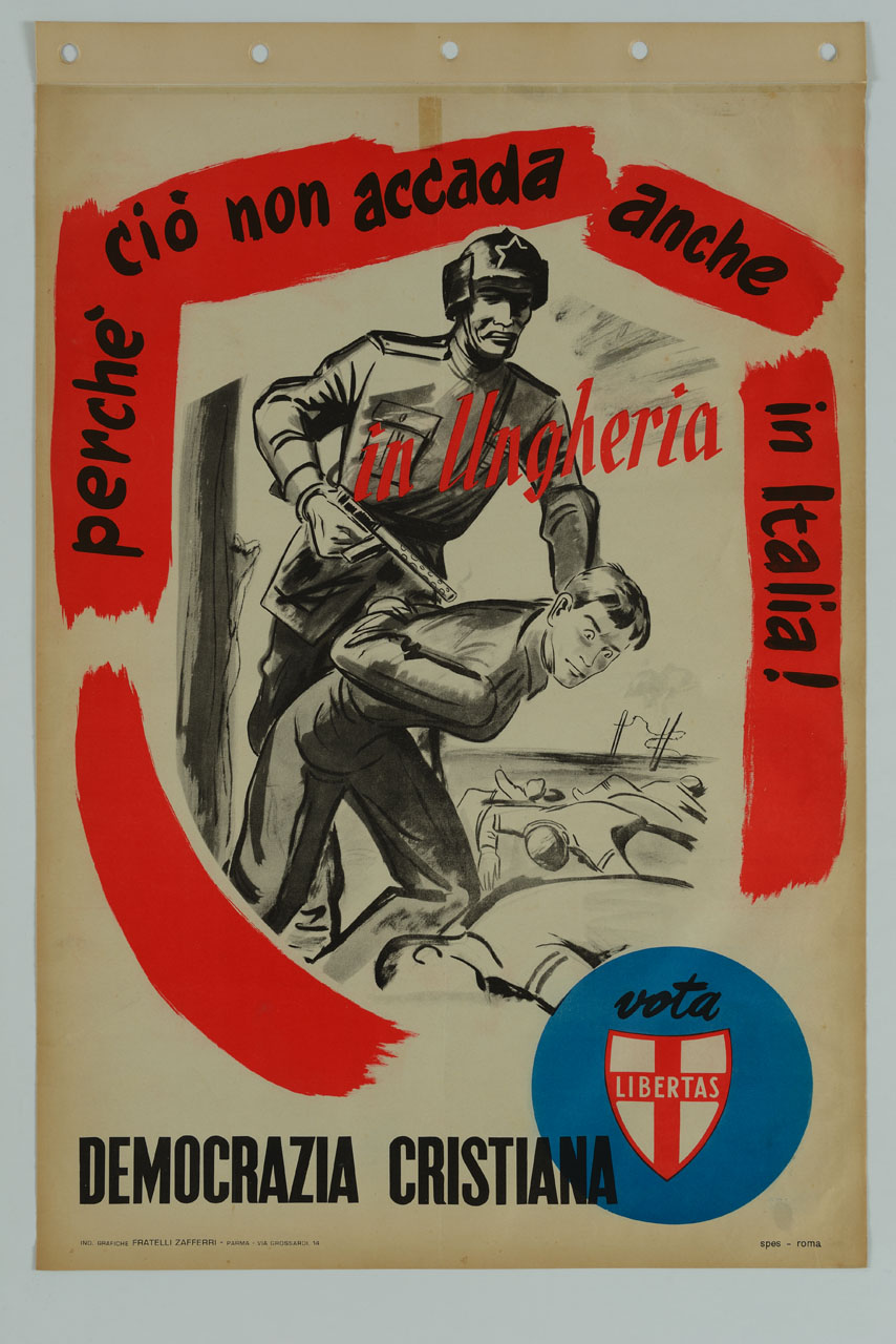 soldato sovietico giustizia un giovane circondato da cadaveri (manifesto) - ambito italiano (sec. XX)