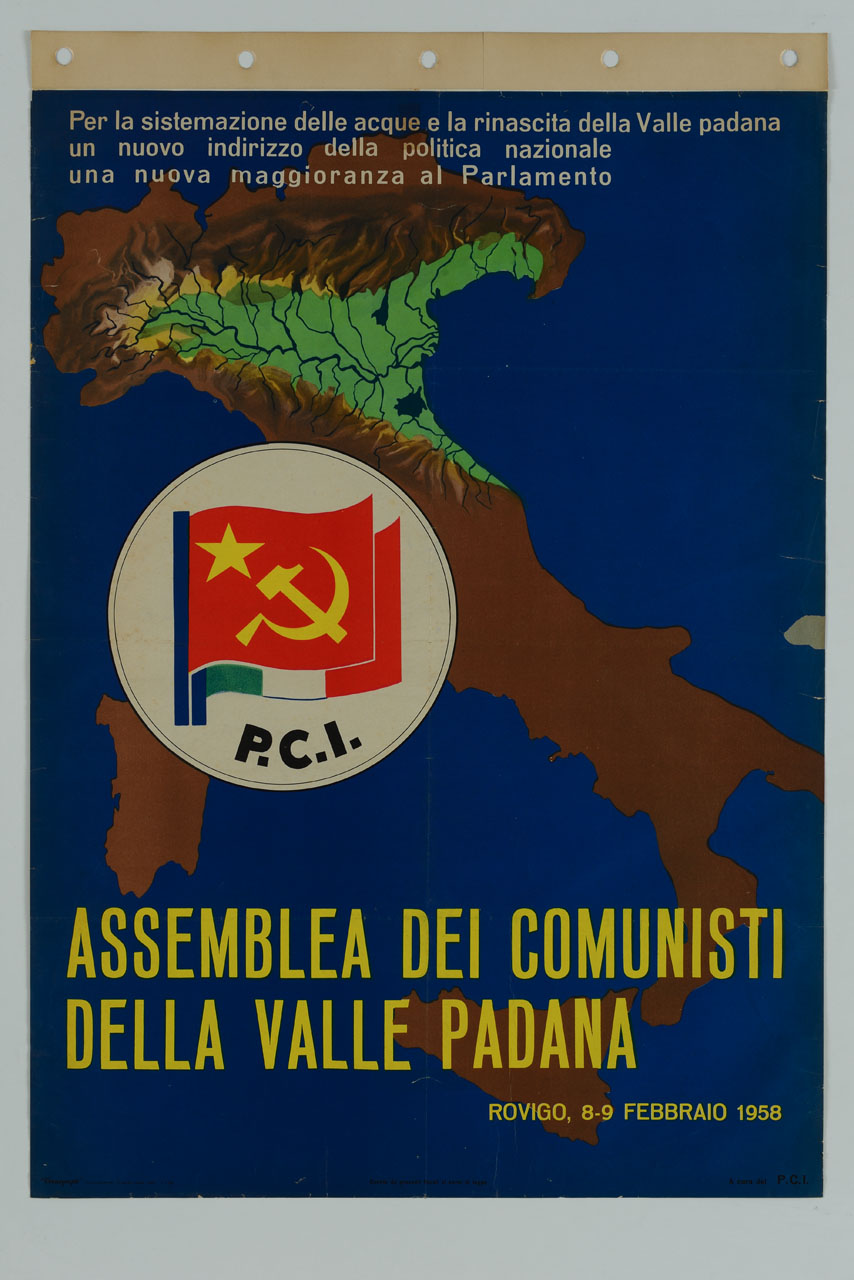 carta geografica dell'Italia con evidenziata la Valle Padana (manifesto) - ambito italiano (sec. XX)