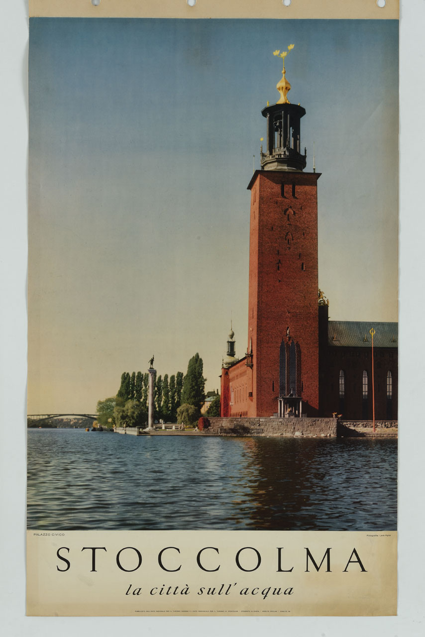 veduta del Palazzo Civico di Stoccolma (manifesto) di Ryde Lars - ambito svedese (metà sec. XX)