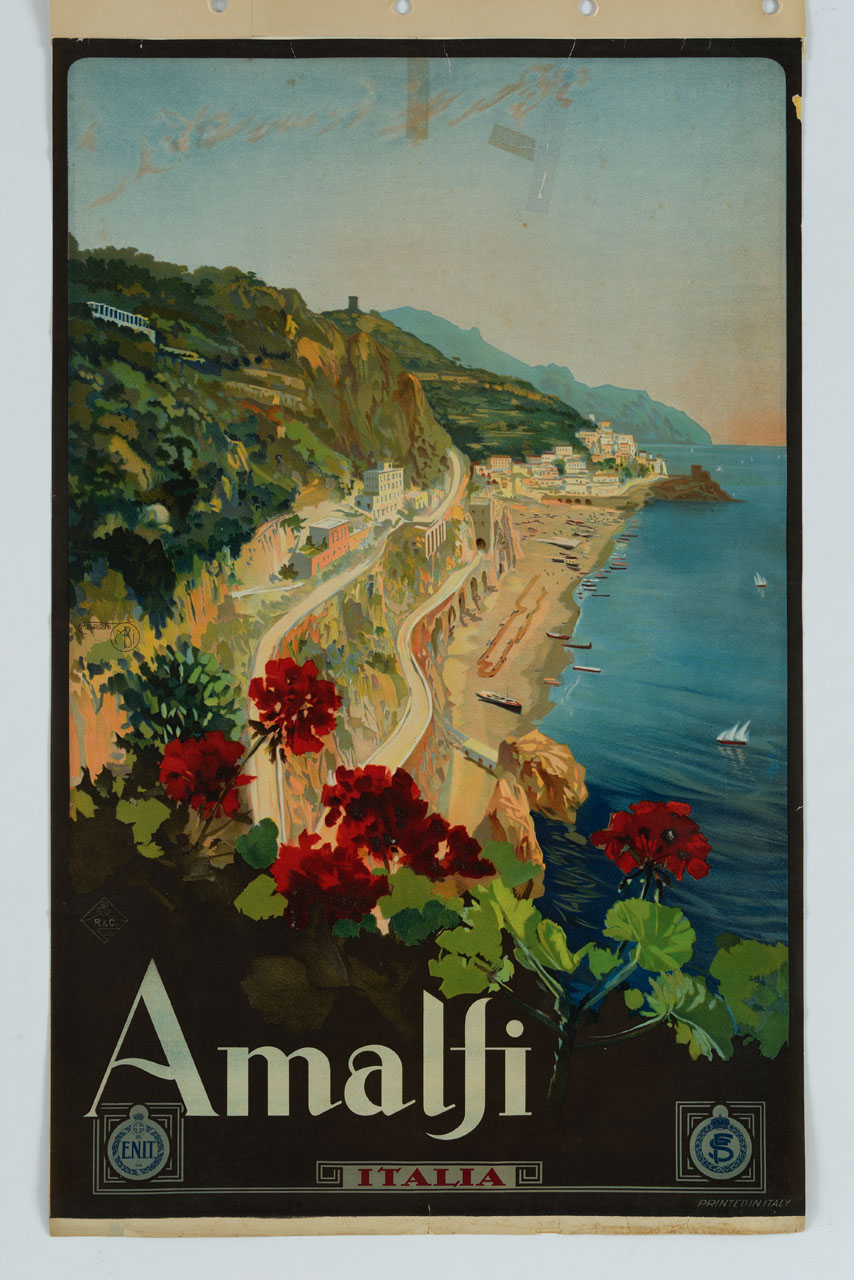 veduta di Amalfi e della Costiera Amalfitana (manifesto) di Borgoni Mario (sec. XX)