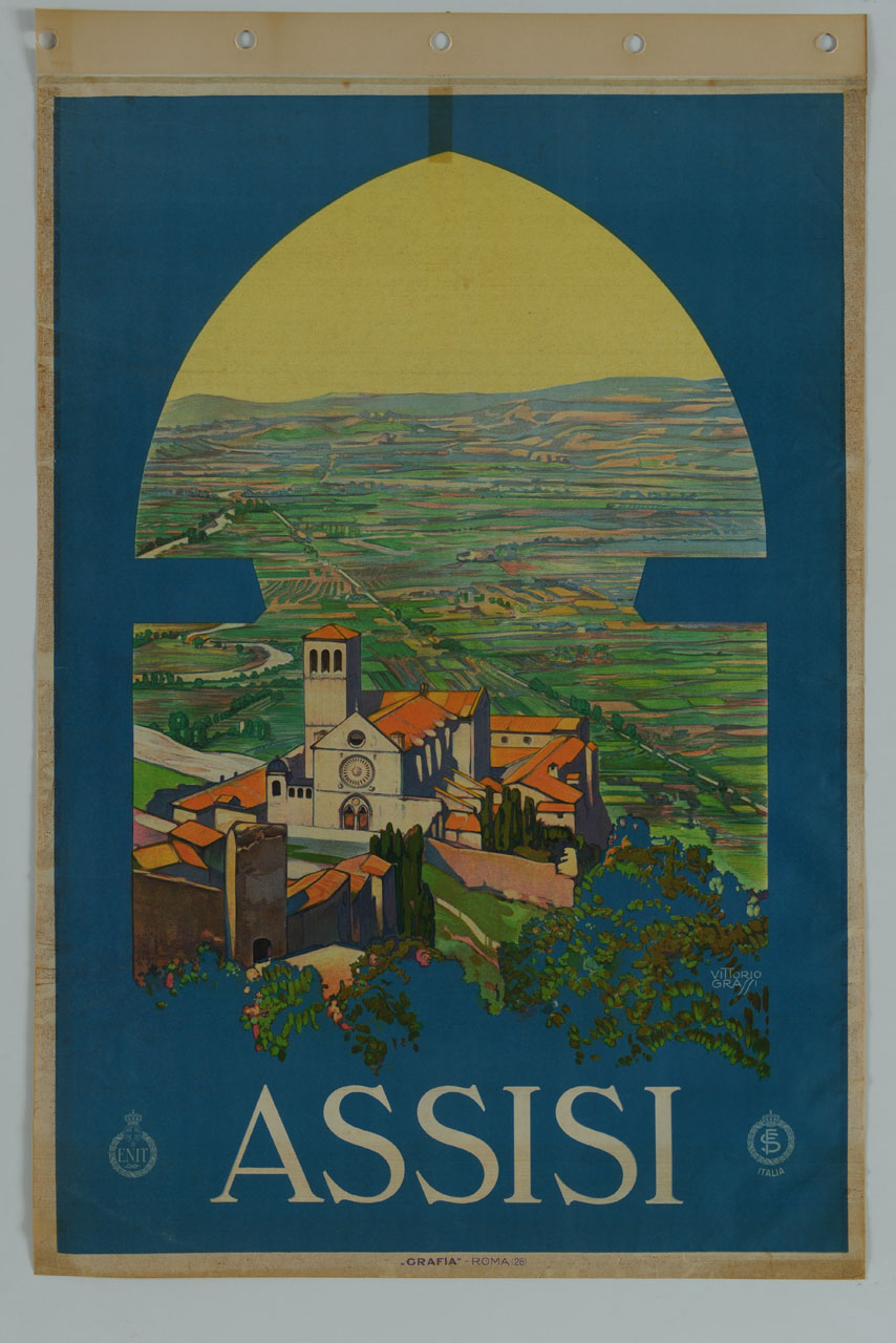 veduta della Basilica di San Francesco ad Assisi (manifesto) di Grassi Vittorio (sec. XX)