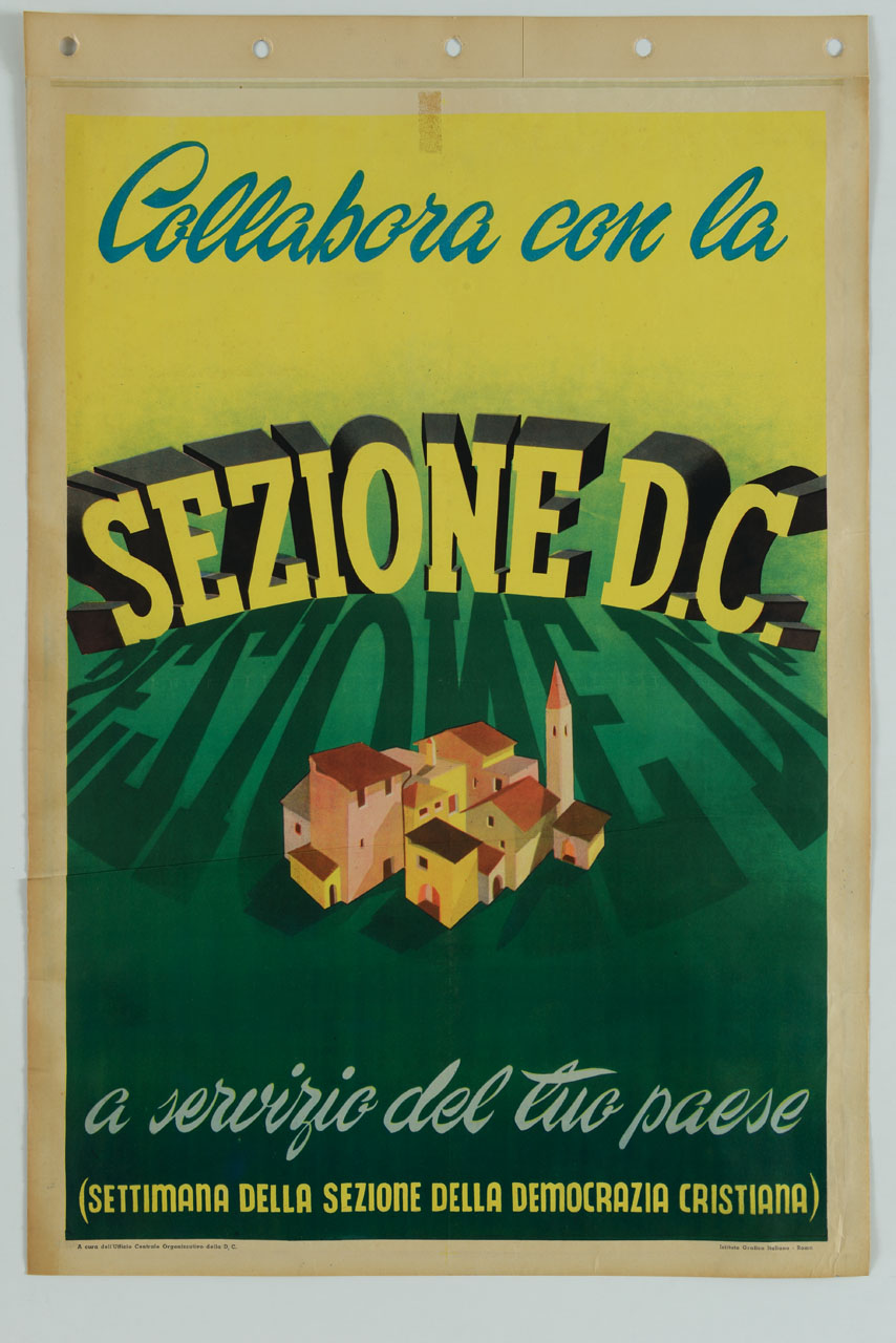 piccolo paese con campanile (manifesto) - ambito italiano (sec. XX)